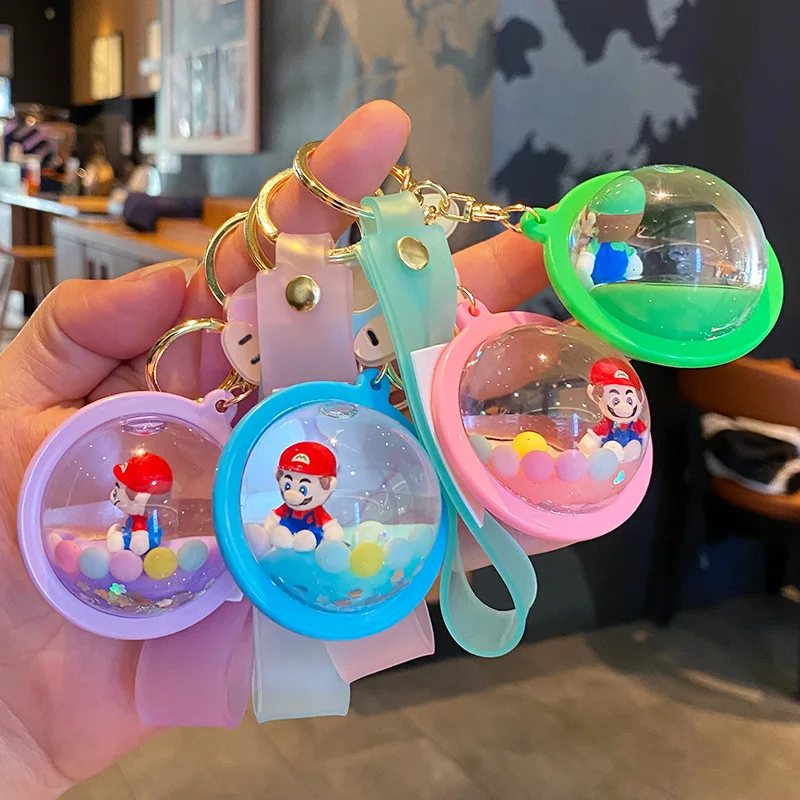 Super Marios Oil Flowing Sand Keychain for Women, Exquisite and Cute Mario Backpack Pendant, Couple Keychain