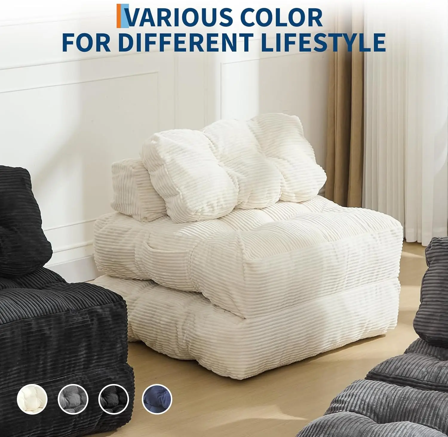 3-in-1 34" Folding Sofa Bed with Pillow Boneless Matress with Back Support Comfy Portable Convertible Sleeper Chair Floor Sofa image 2