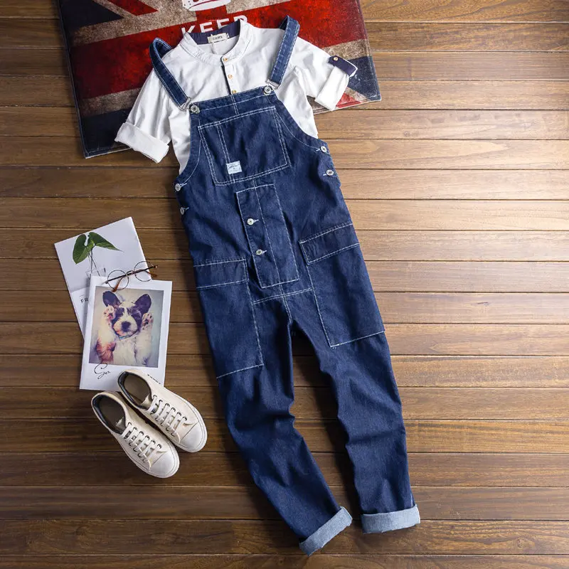 

Loose Fit Men's Denim Jeans Spring Autumn Trendy Fat Hip Hop Workwear Couple's Overalls Deep Blue Casual Straight Leg Jeans