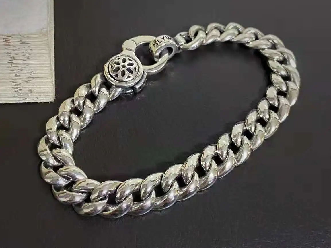 S925 sterling silver Japanese and Korean trendy retro bracelet, female trendy brand hollowed out six pointed star bracelet, male