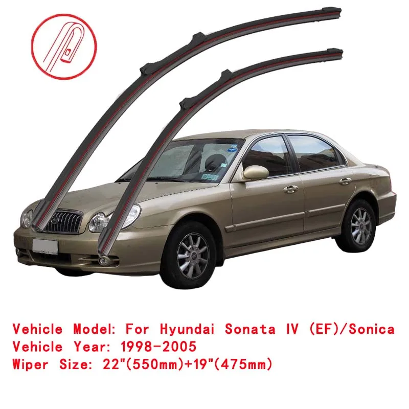 For Hyundai Sonata Sonica Embera EF NF Sedan 1998 2000 2003 2004 2006 2008 2009 2010 Red Car Wipers Double Rubber Wiper Blades