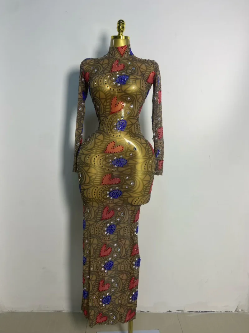 

Women Sexy Long Seeleve Designer Clothers New Trendy Rhinestones Elegant Party Dress Luxury Birthday Cocktail Festival Dresses