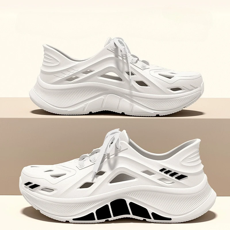 Sports Beach Shoes Men's Thick Soled Perforated Shoes Breathable Sandals Anti Slip Quick Drying Height Increasing Outdoor Shoes