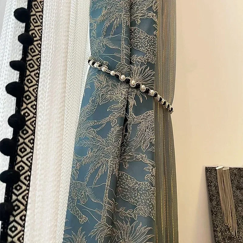 New Luxury Light Embossed Blackout Curtains for living room Bedroom and Study with Jacquard Fabric High Shading Ins Style Drapes