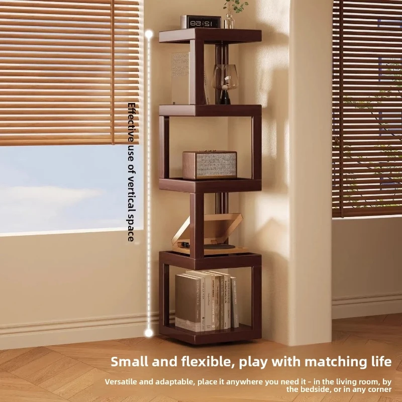 Corner Shelf Bookshelf Space Saving Storage Rack with Rotating Bas Open Shelving Unit for Small