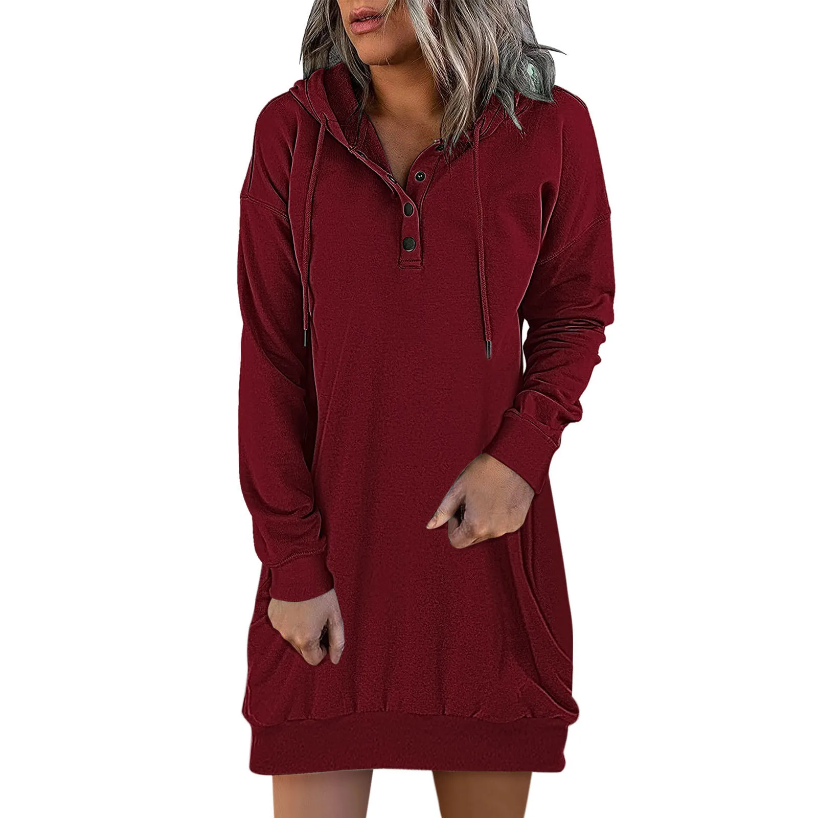 Women‘s Knee-Length Pockets Dress Hooded Warm Sweat Shirt Long Sleeve Side Zip Neckline Simple Casual Sports Skirt