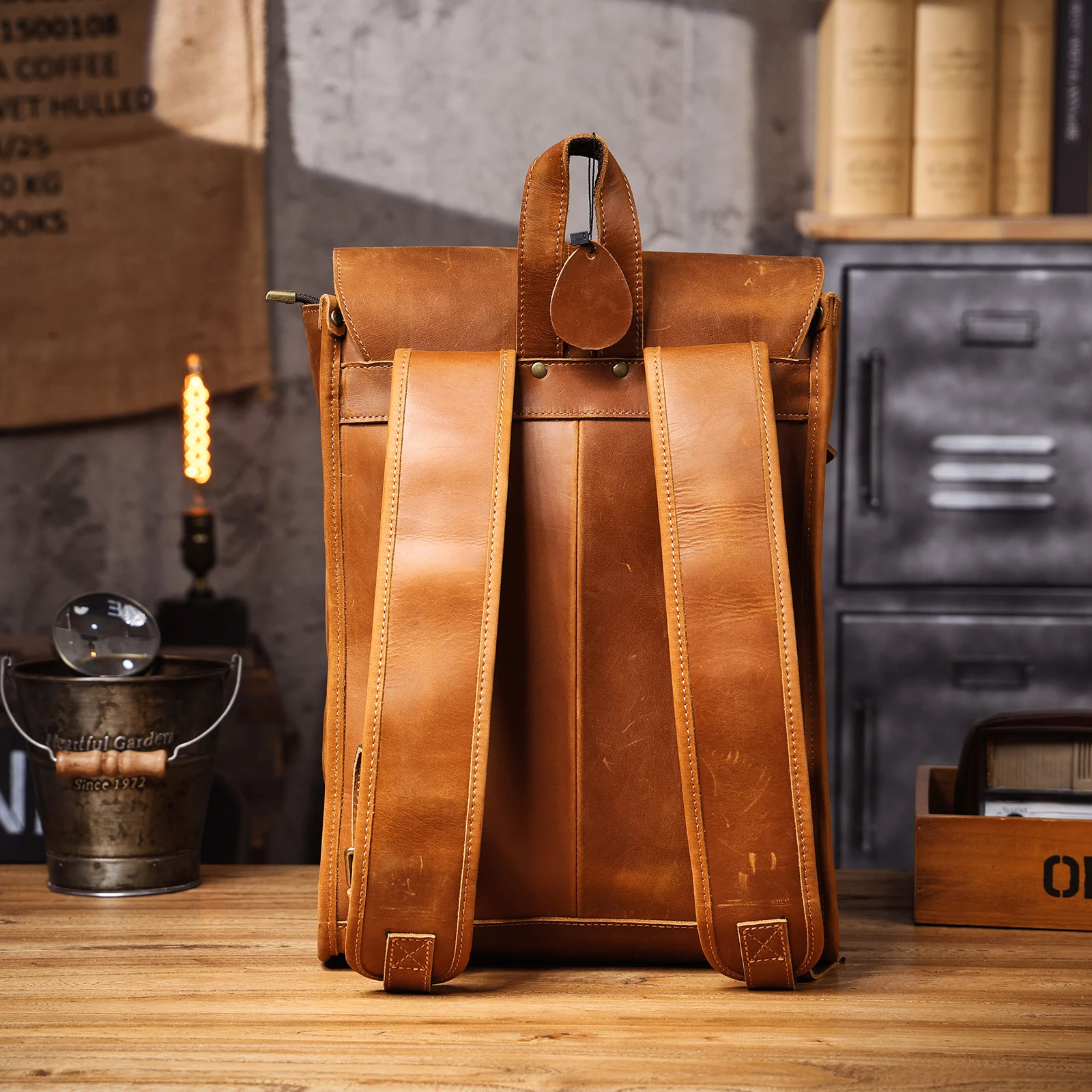 Vintage Echtleder Herrenrucksack Handgefertigte Top-Grain-Leder Laptop-Umhängetasche Crazy Horse Tasche Mode für Männer – Detail 21