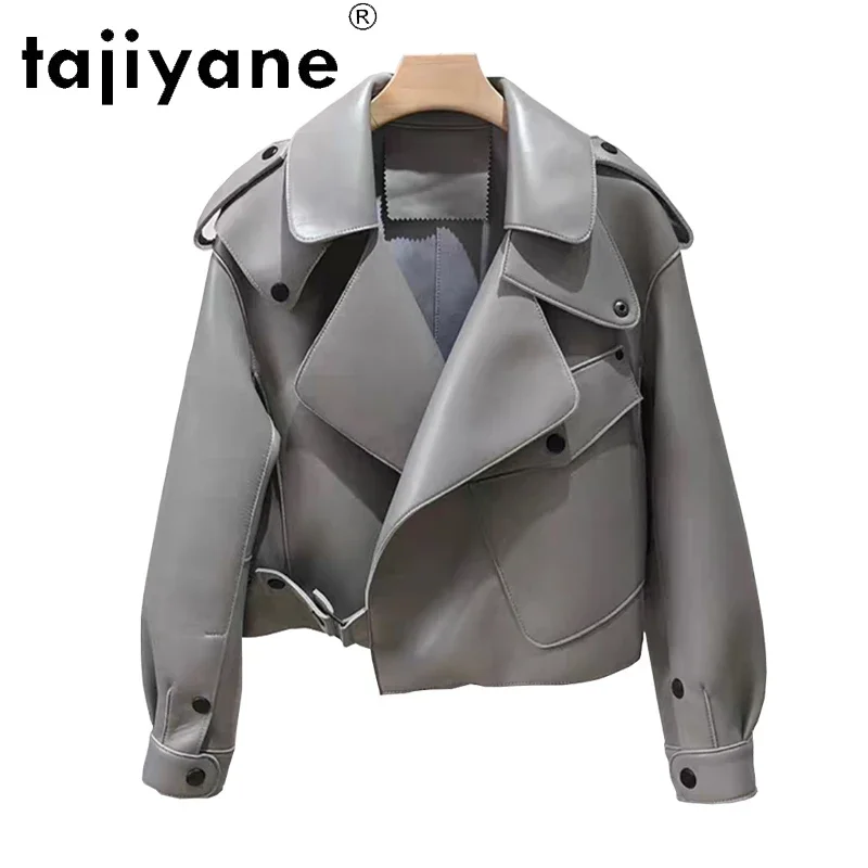 Tajiyane-女性の本革の春のジャケット,シープスキンのコート,羊の皮,短い服,2021,tn1895,100%