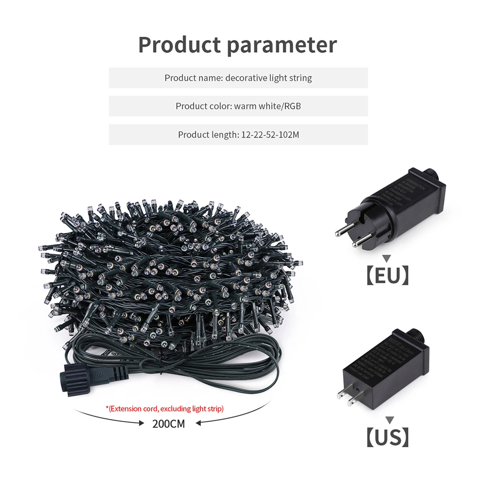 Guirnalda de luces Led de 10M, 20M, 30M, 50M, 100M, impermeable, decoración navideña al aire libre, luz de hadas para pa