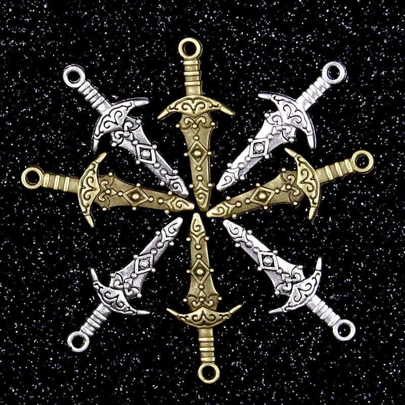 30Pcs 8*23MM 2 Color Plated Small Sword Pendant DIY Simulated Weapon Charm Necklace Bracelet Jewelry Crafts Making