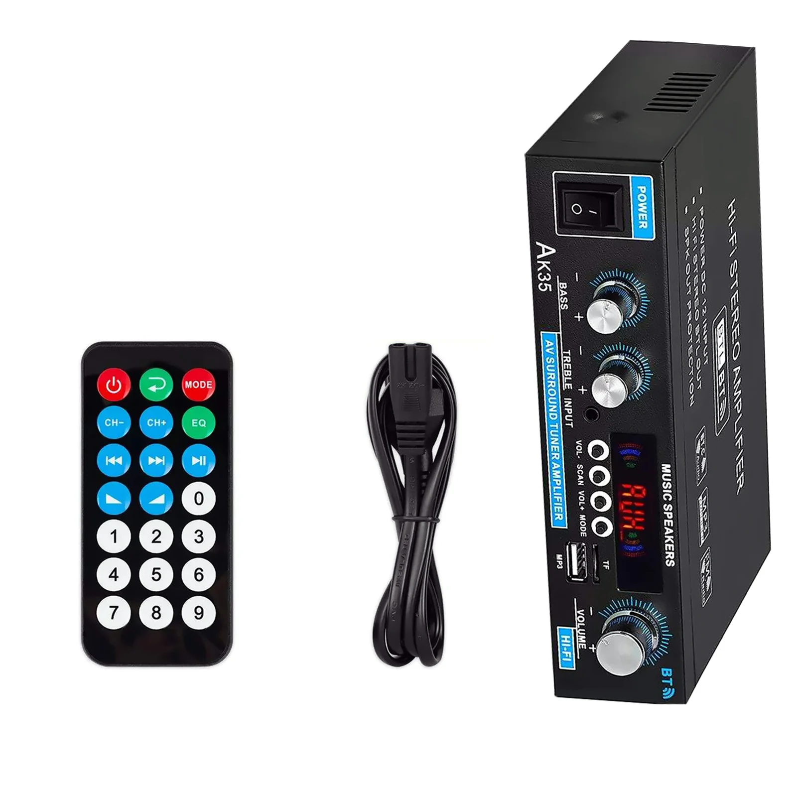 

AK35 Bluetooth 5.0 Amplifier 30Wx2 HiFi Stereo Amp USB TF FM Radio with Remote Control for Home/Car/Marine