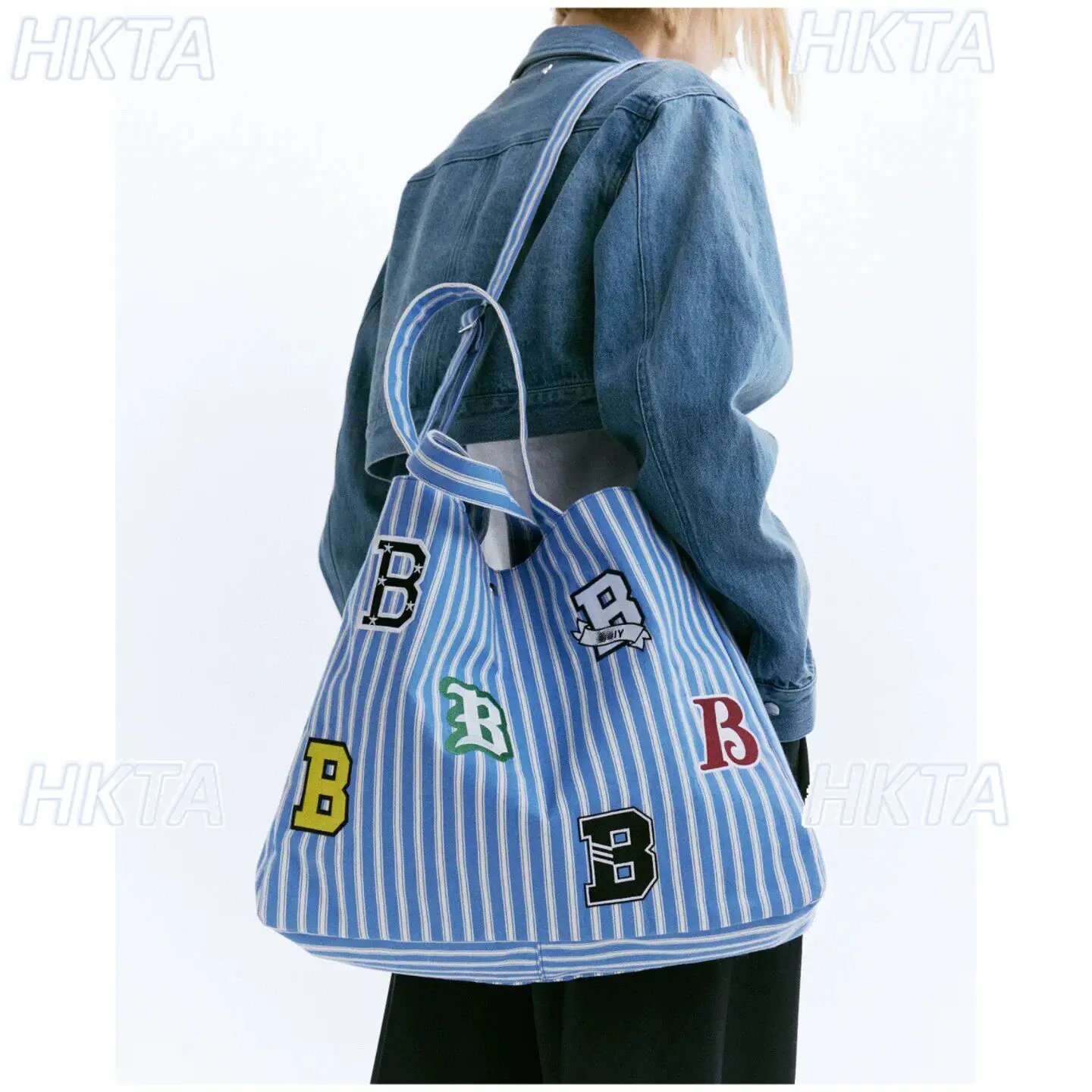 Original Japanese Bags Heavy-duty Embroidered Letter Canvas Bag Large Capacity Lightweight Fashion Tote Bag Student Backpack