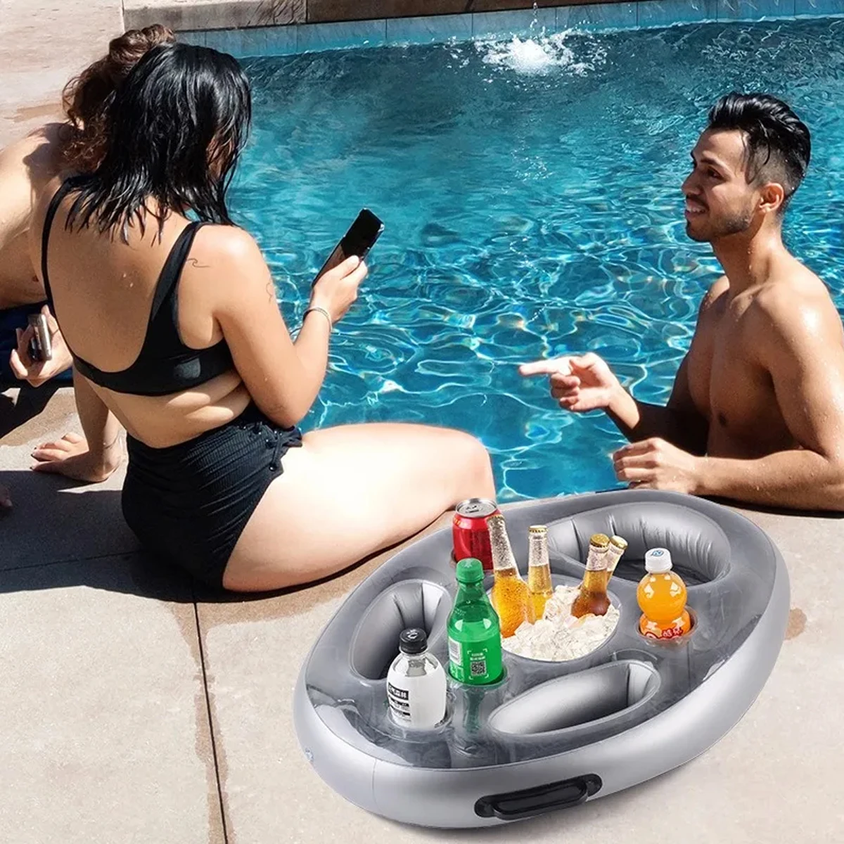 Inflatable Ice Bar Swimming Ring, Floating Drink Tray with Multiple Cup Holders, Perfect for Pool Parties and Summer Gatherings