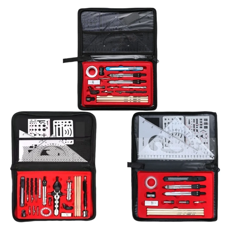 

School Geometry Tool Set, Including Metal Geometry Divider, Set Square, Pencils, Eraser, Sharpener, Storage Bag D5QC