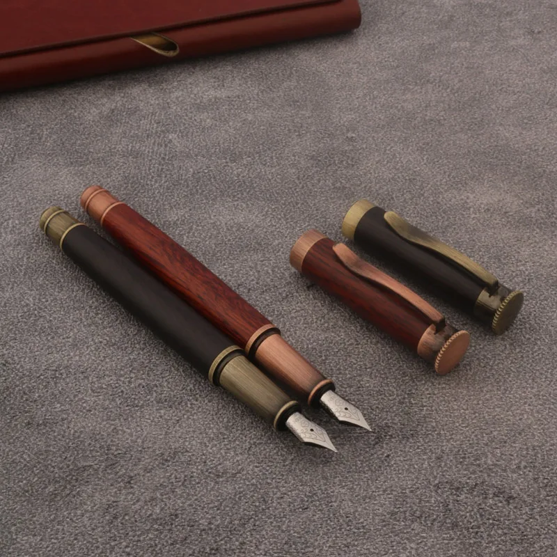 1pc New Brass Fountain Pen Black Red Wood Signature Pen School Student Office Stationery Writing Gift Ink Pens