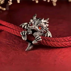 Vintage Red Rope Alloy Dragon Bracelet Bangle for Men Women New Couple Adjust Handwoven Bracelet Good Lucky Jewelry Gifts