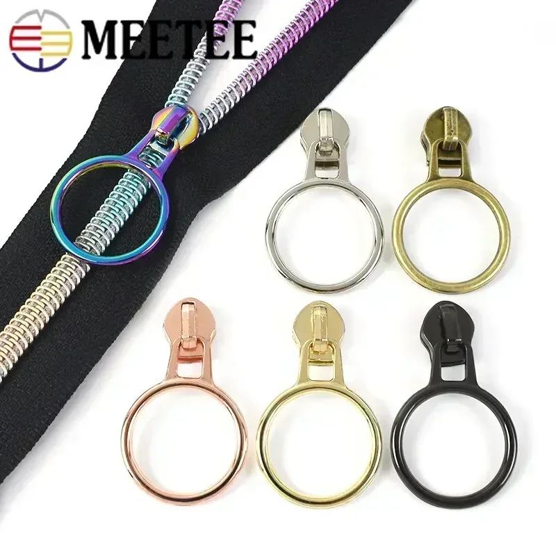 10/30Pcs Meetee 5# Nylon Zipper Slider Bag Purse Decor Zippers Puller O Ring Zip Head Repair Kits DIY Clothes Sewing Accessories