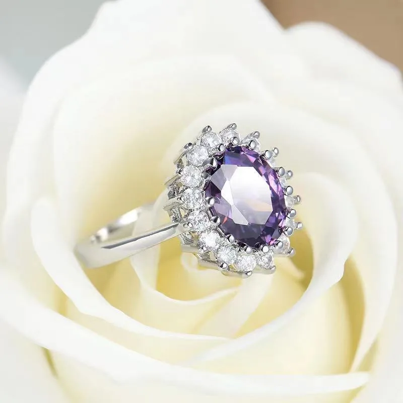 Amethyst Ring Fully-Jeweled Crystal Adjustable Ring Female Accessories