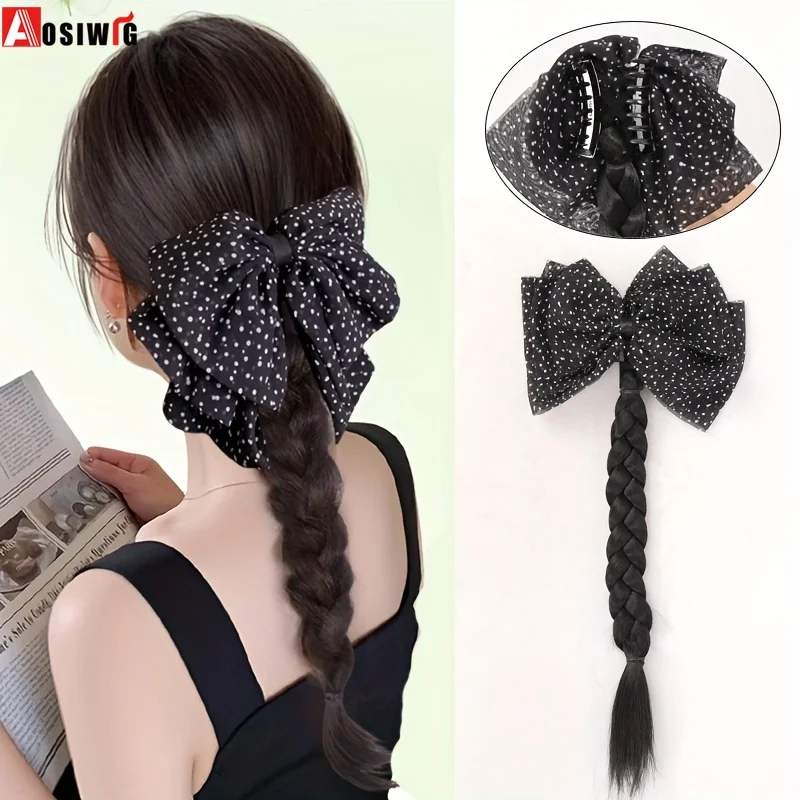 

Синтетический хвост-накладка Aosiwig с заколкой-крабом, черный, многослойный, волнистый, для девочек и женщин