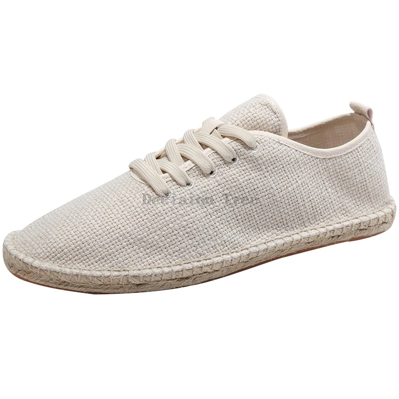 2026 new creative Old Beijing men's casual shoes chinese linen grass shoes men's handmade solid color breathable wushu shoes