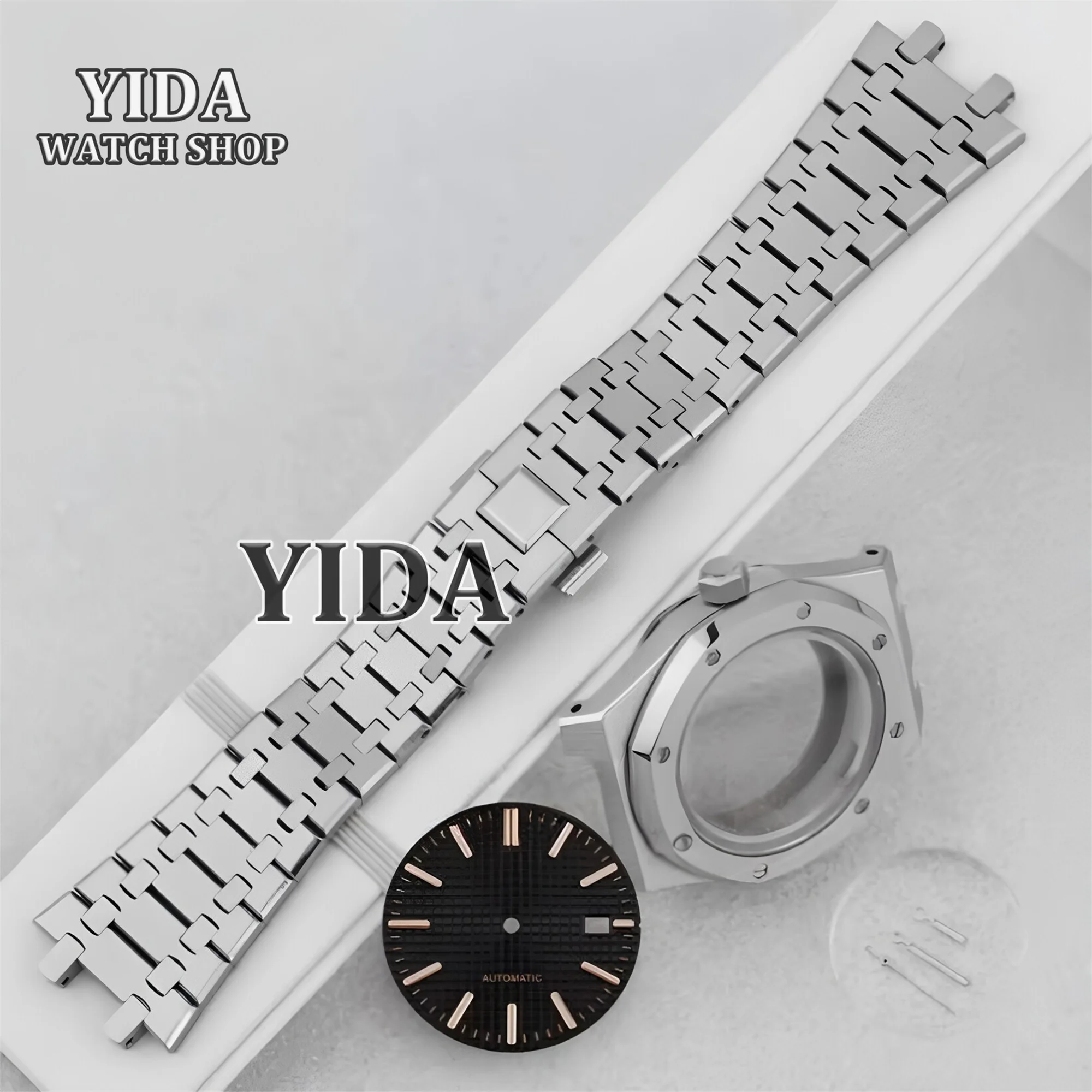 41mm NH35 Watch Case Strap Sapphire Crystal Stainless Steel 10ATM Waterproof for Royal Oak 31.8mm Dial NH35/NH36/4R36 Movement