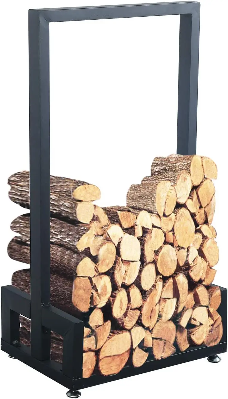 

Heavy Duty Firewood Log Rack for Indoor Outdoor Use, Wrought Iron Fireplace Wood Holder with Space Saving Vertical Storage