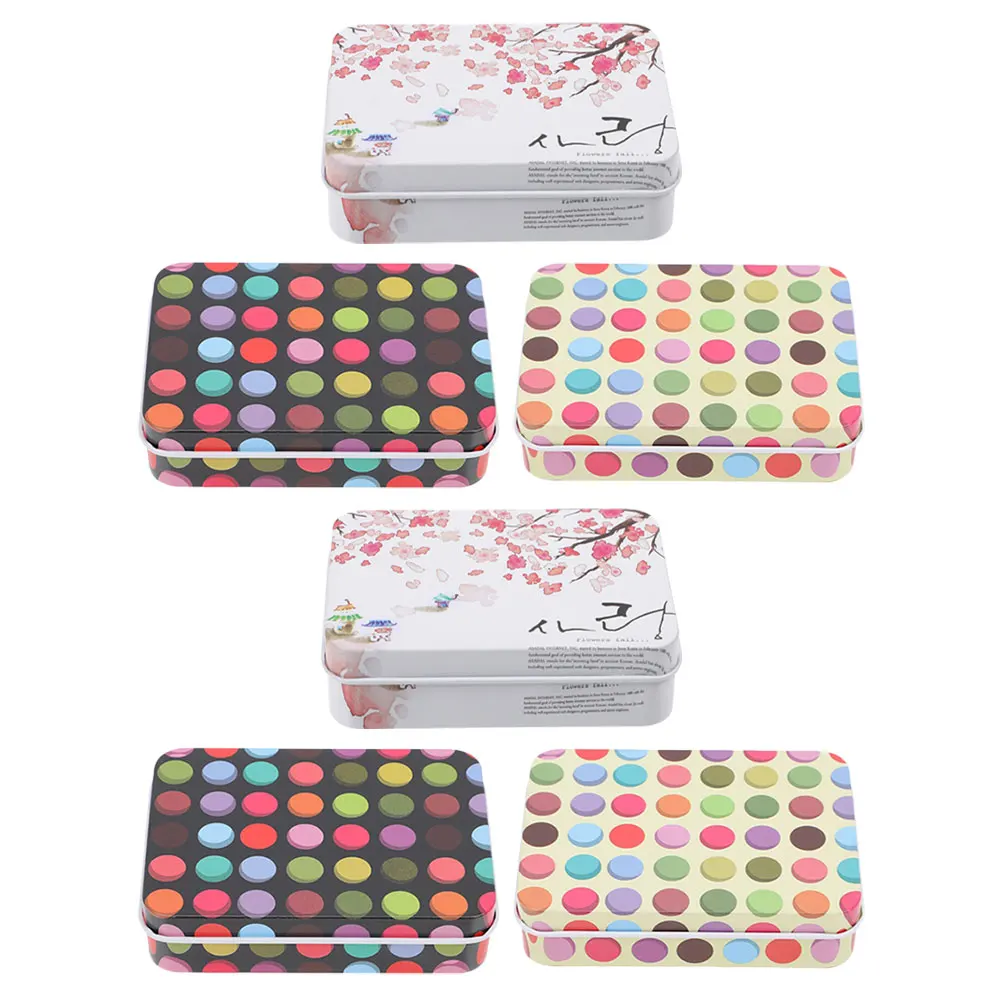 

6pcs Storage Box Metal Tins Small Cookie Boxes Tin Containers Lids Decorative Organizer Sakura Dots Design Durability Smooth