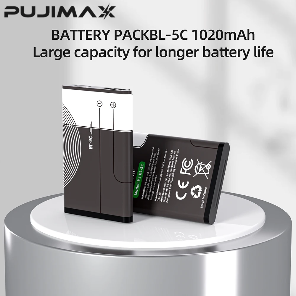 PUJIMAX 3.7V 1020mAh Battery BL-5C BL5C BL 5C Rechargeable Batteries For Nokia 2112 2118 2255 2270 2280 2300 2600 2610 3125 3230