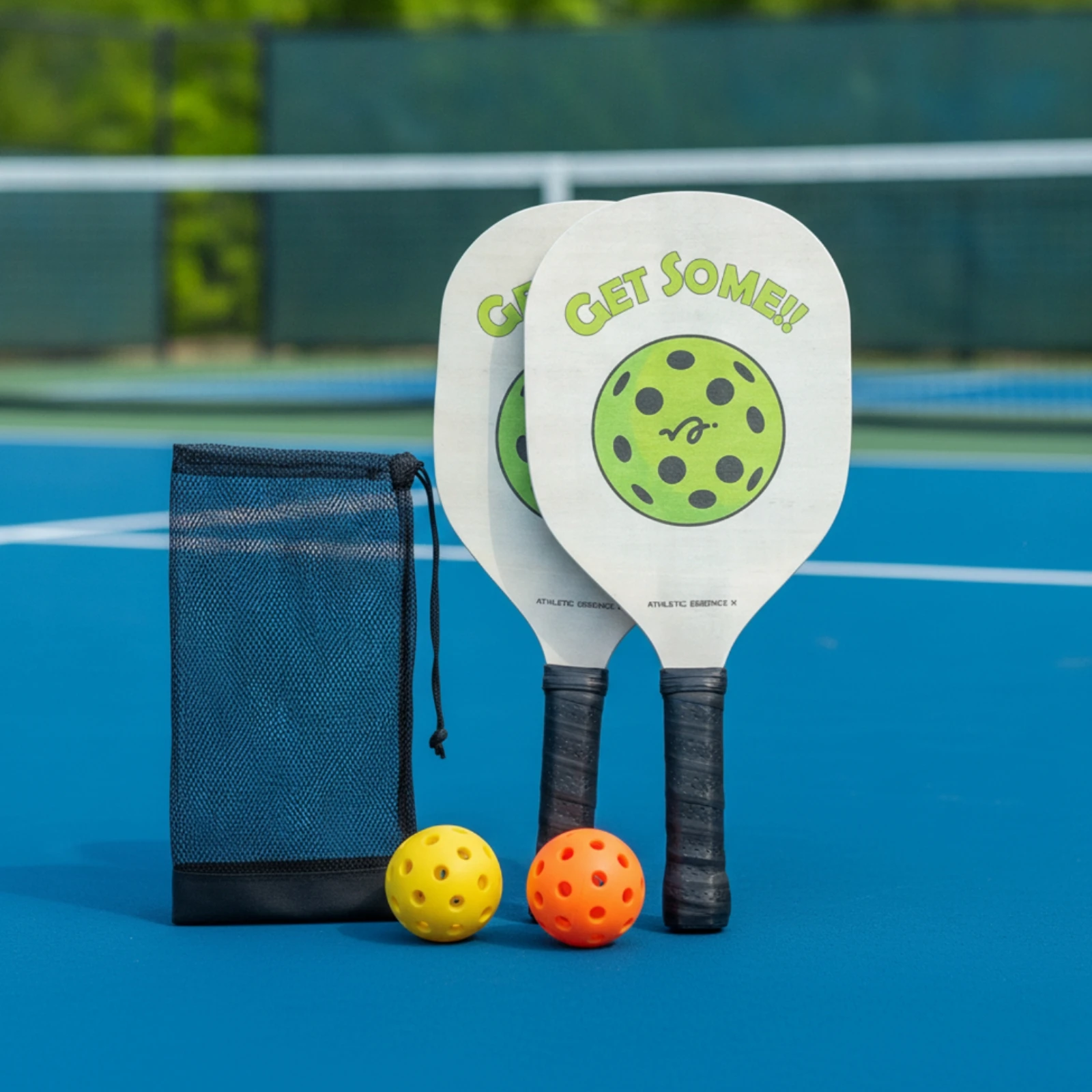 2 Pieces Pickleball Paddle Set with Balls Wooden Pickleball Set with Bag Sports Equipment Portable Sporting Goods Long-Lasting