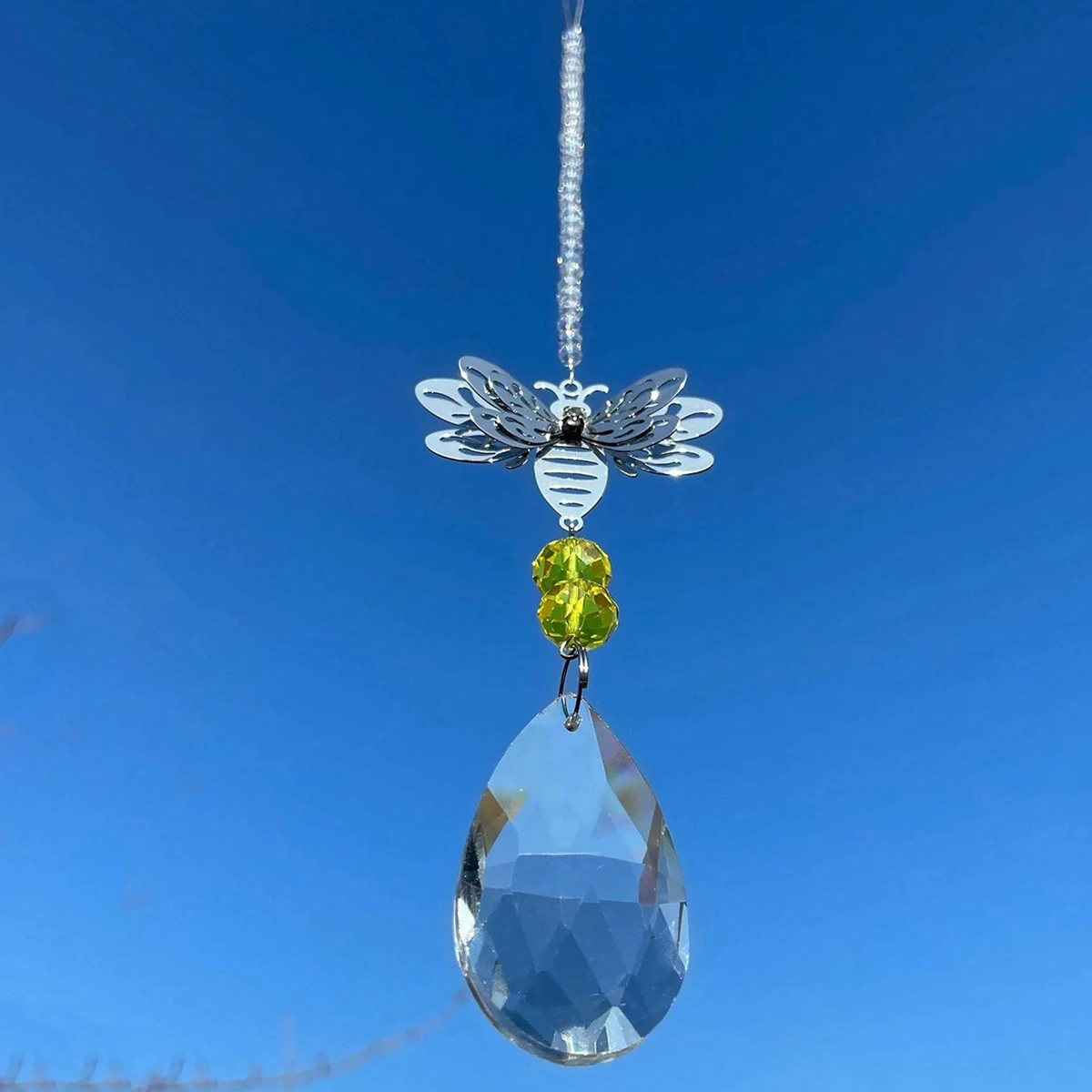 Handmade Bee Crystal Ball Prism Car Hanging Ornament, Sunlight Catcher, Home Decoration, Sun Catcher Light Collector, Garden Dec