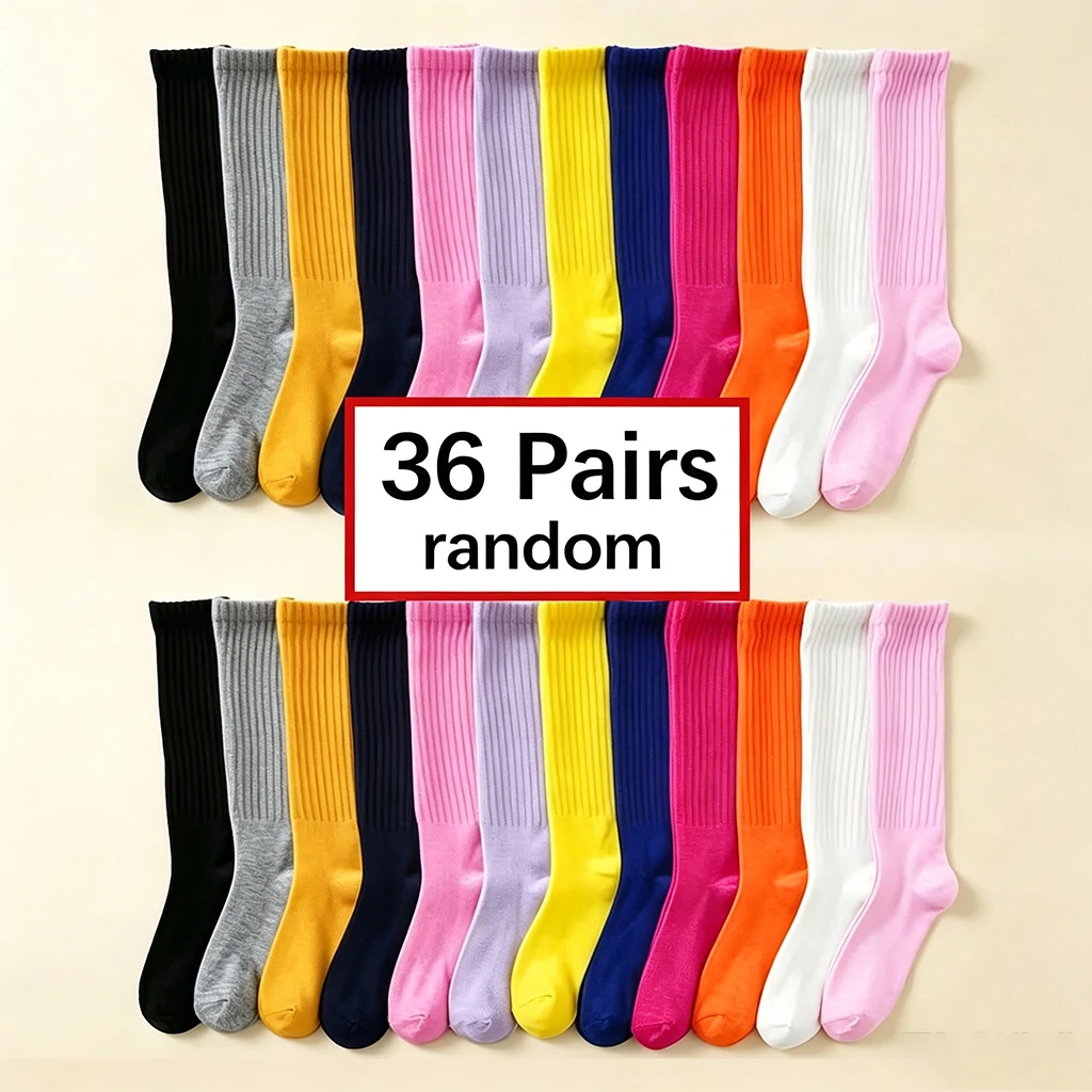 12/24/36 Pairs Cotton Socks Women Men - Solid Color Soft Stretchy Mid Calf Socks - Breathable Casual Daily Wear Bulk Pack