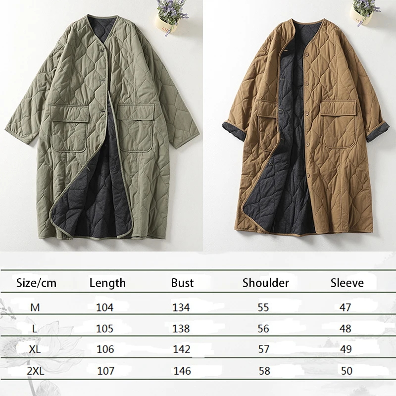 Oversized Women Winter Overcoat Fashion Casual Retro Collarless Long Sleeve Cotton Jacket Ladies Cardigan Thick Warm Outerwear