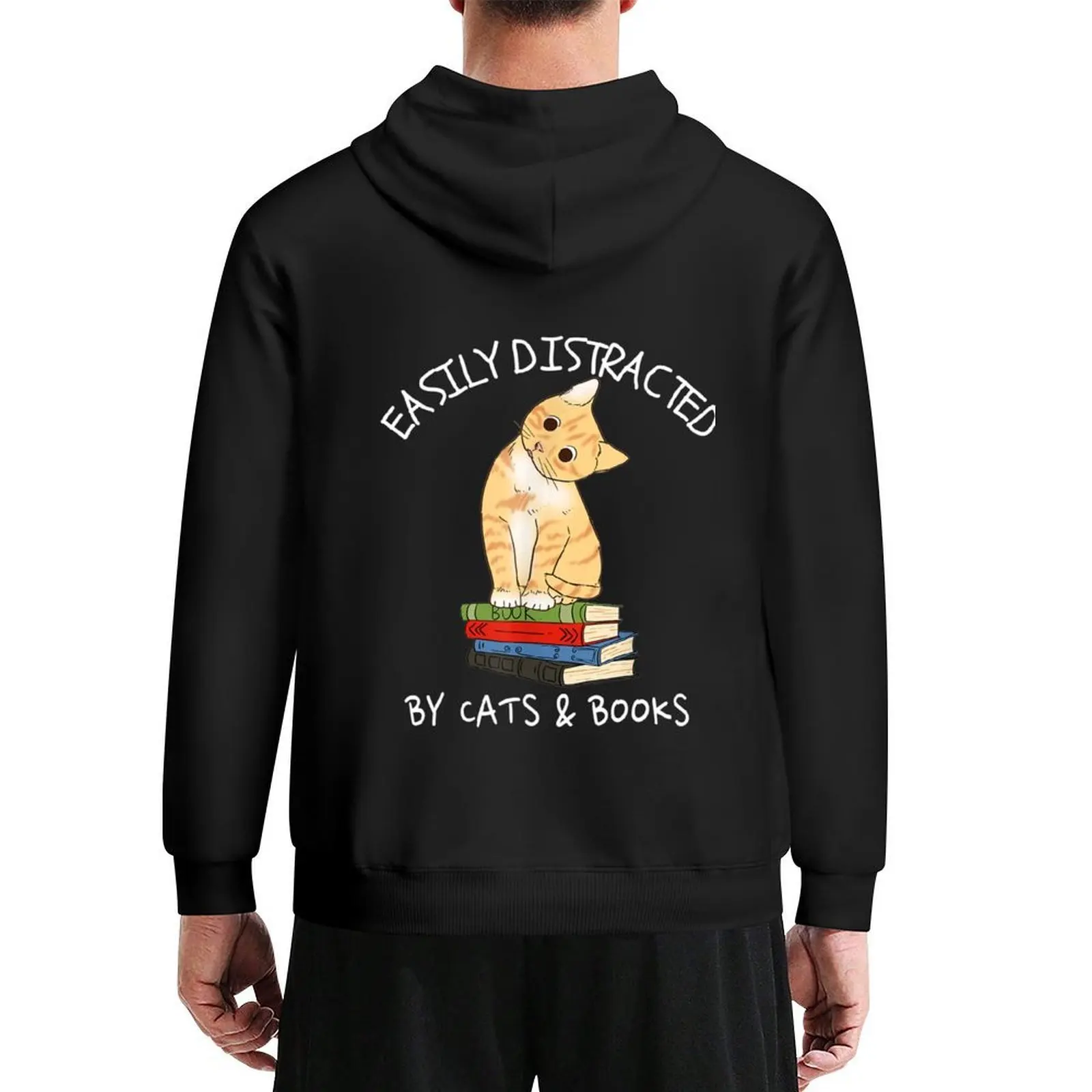 

Easily Distracted By Cats And Books Cat Book Hoodie autumn new products japanese style mens clothes tracksuits