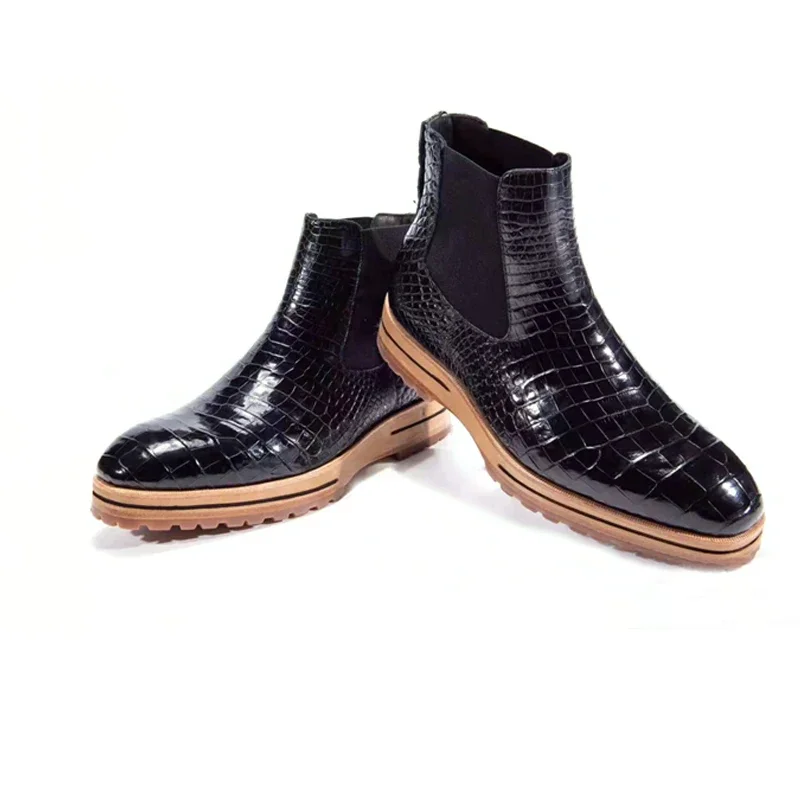 chue new arrival crocodile shoes  Men boots crocodile leather  High cut  male  British  fashion