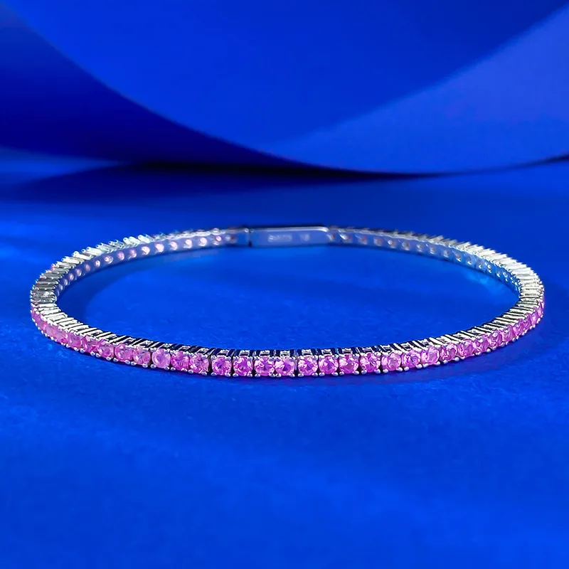 

Sparkling Single Row High-Carbon Diamonds Women's Bracelet - 925 Sterling Silver Bangle for Bridal - Wedding Engagement Jewelry
