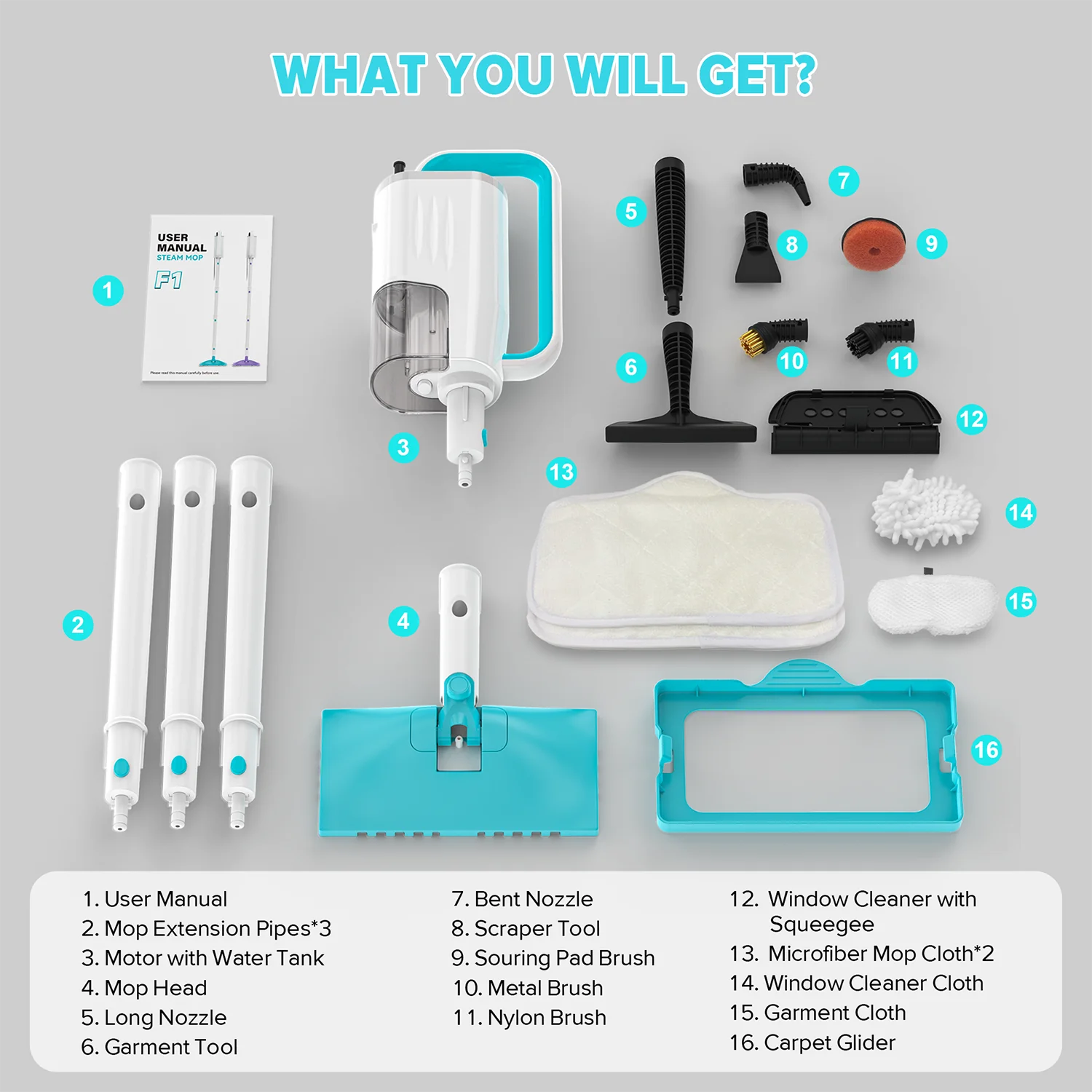 6M Long Cord Steam Cleaner, 230℉ High Temperature Sterilization for Kitchen, Floor Cleaning, Ironing Clothes