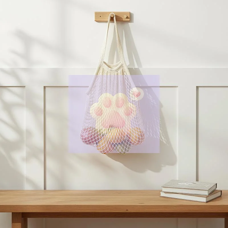 Foldable Shopping Cotton Mesh Bag, Reusable Fruit Mesh Bag, Hollow Woven Mesh Pocket For Kitchen Storage & Grocery Shopping