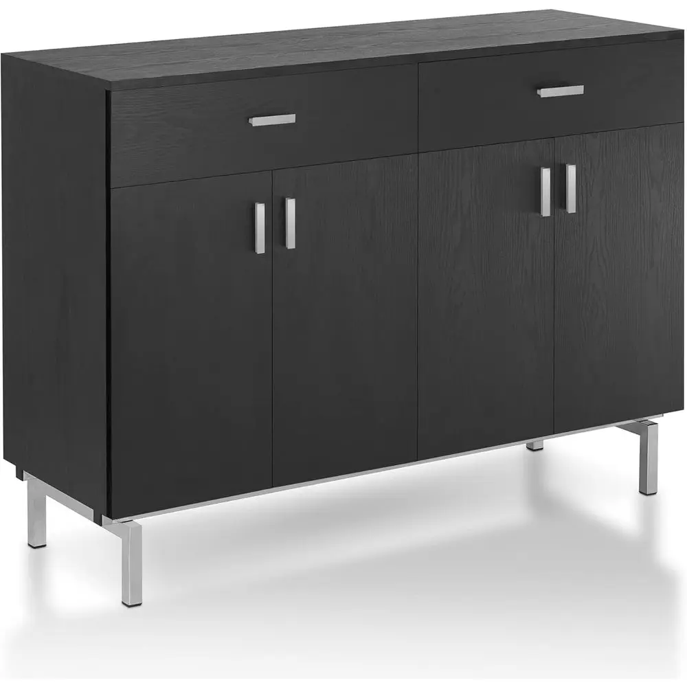 Brysin ern 2-Der 48 in. Buet Server, Sideboard with Removable Wine Holder, 2 Ders On Metal Glides and 2 DoBottom Cabinet or Kitc