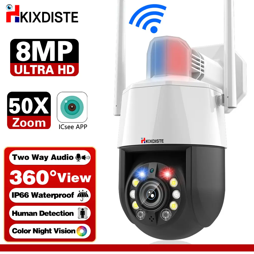 4K 5MP 50X Zoom ICSEE Wifi PTZ IP Camera Outdoor Human Detection Wireless Color CCTV Security Surveillance Camera 2-Way audio