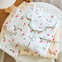 Autumn Sleepwear Women's Cotton Pajamas Set Lingerie Home Wear Nightie Loungewear Button Down Floral Printing Pijamas Suit