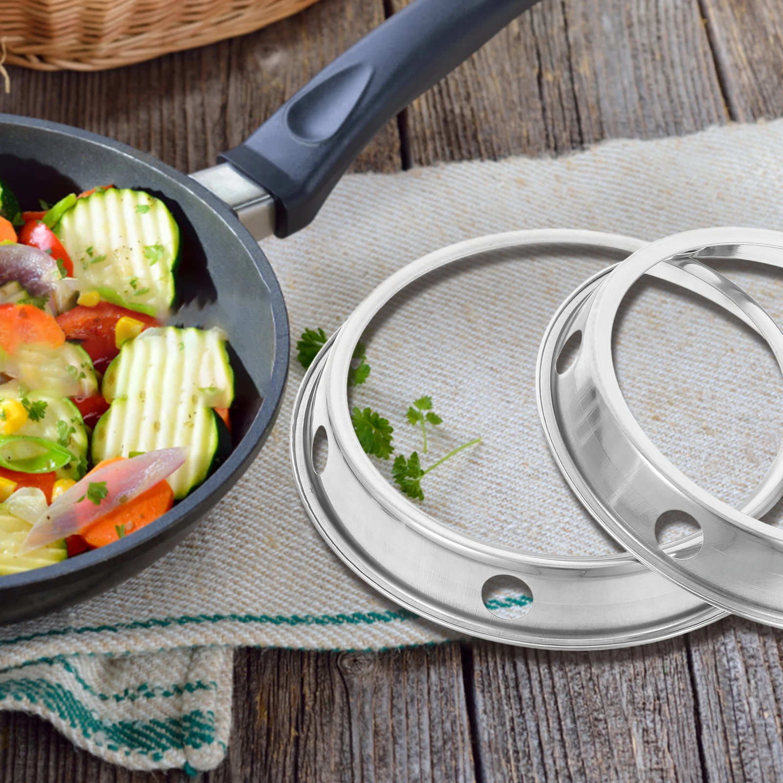 

2pcs Wok Stand Stainless Steel Pot Holder Camping Rack Reusable Gas Stove Small Large Size Kitchen Frying Pan Accessory