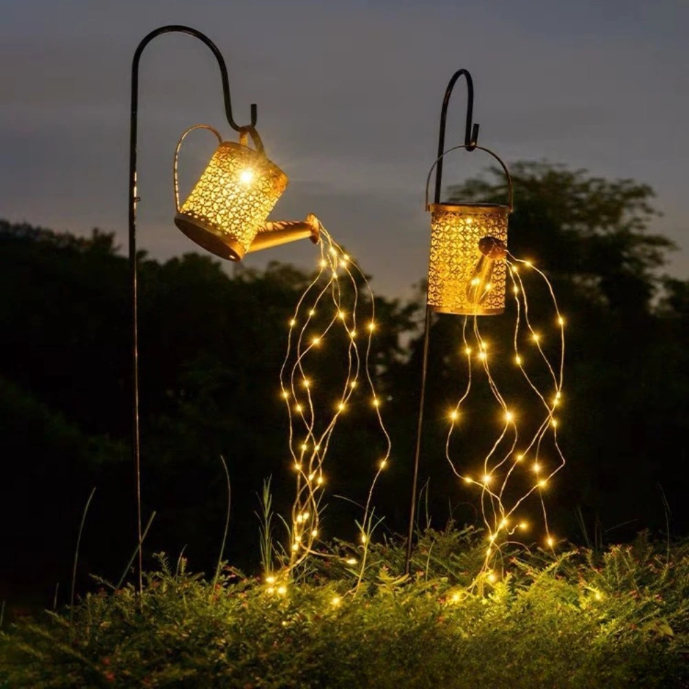 Solar Kettle Light Garden Sprinkler Landscape Lamp Lawn Lamp Hollow Iron Antique Shower Light Garden Ground Lamp