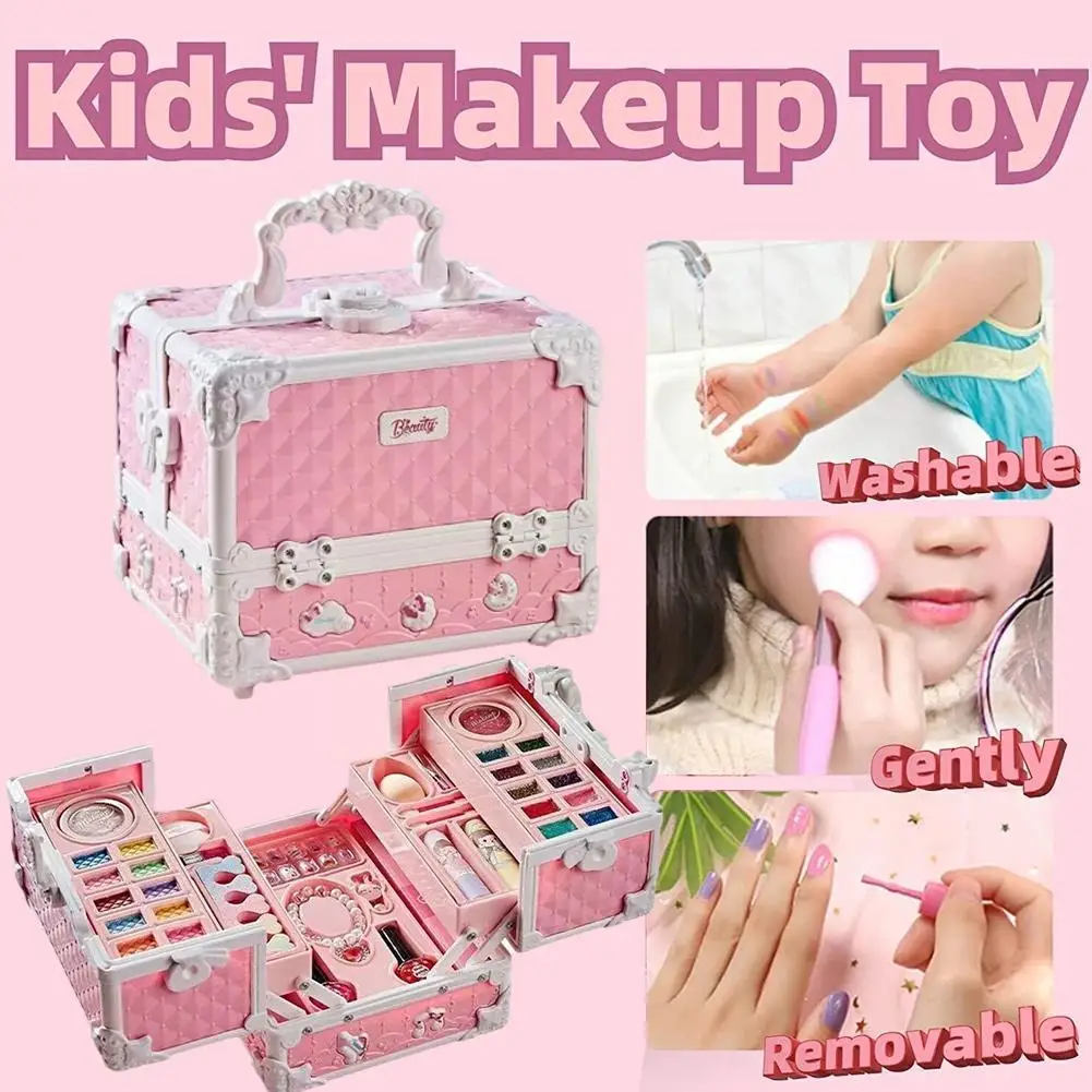 Kids Makeup Kit for Little Girls 49 Pcs Washable Makeup Kit Kids Real Girls Makeup Kit with Cosmetic Cases Birthday Gifts