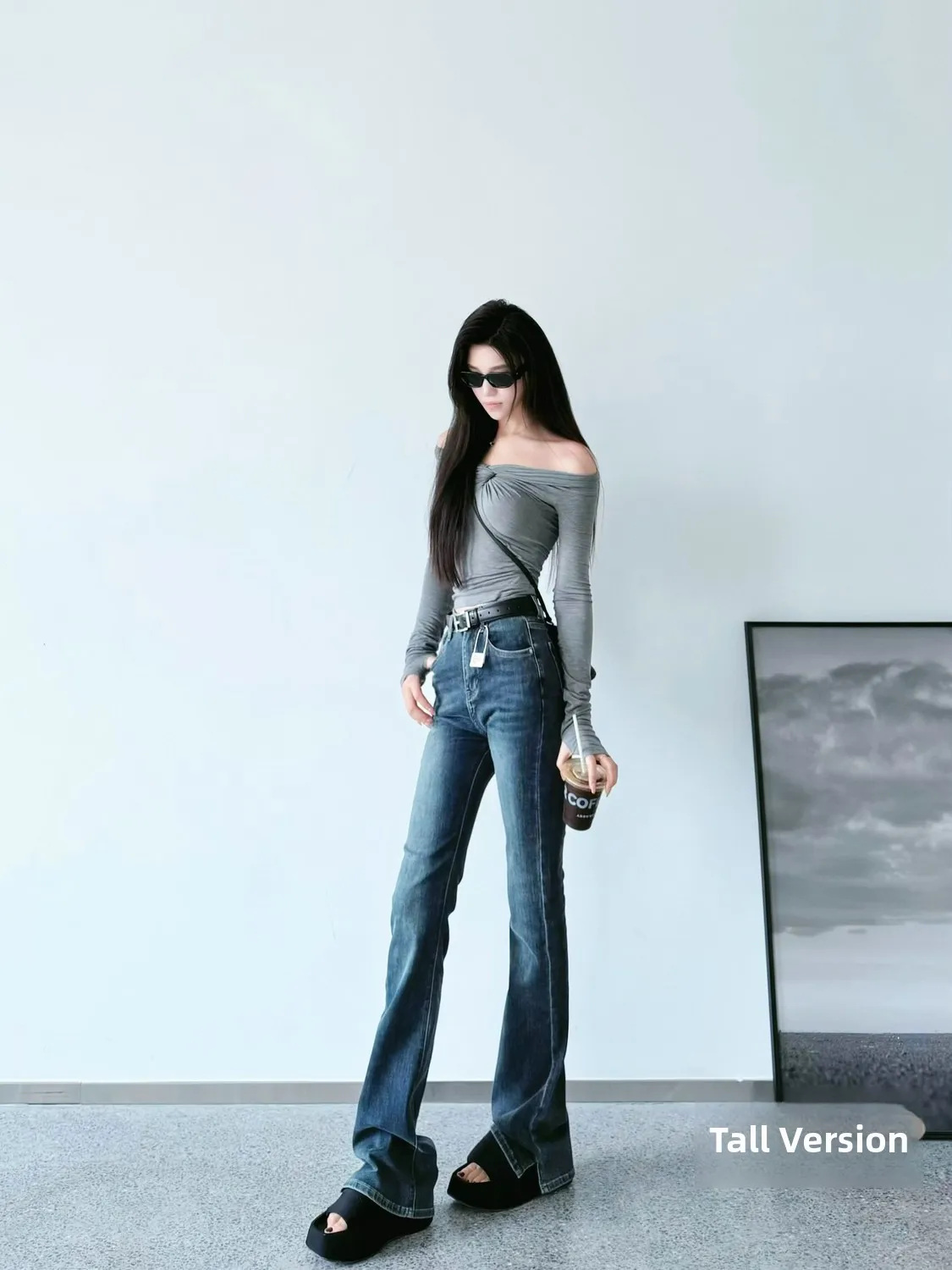 

Джинсы-колокольчики с высокой талией и удлиненной длиной, женские утягивающие джинсовые брюки на высоком каблуке в стиле ретро для более высоких дам