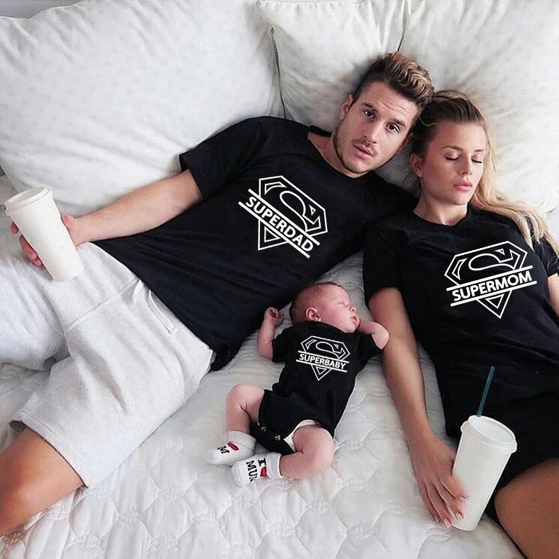 2024 Super Family Matching T-shirts Mother and Daughter Father Son Shirts Girls Boys Bodysuits Cotton Family Look Outfits