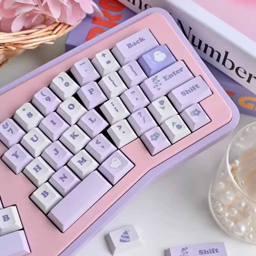 Imagem -04 - Cherry Profile Lavender Keycap Tema Boa Sorte Pbt Sublimação de Tintura Keycap para Interruptor mx Teclados Alice 64 96 980 Conjunto