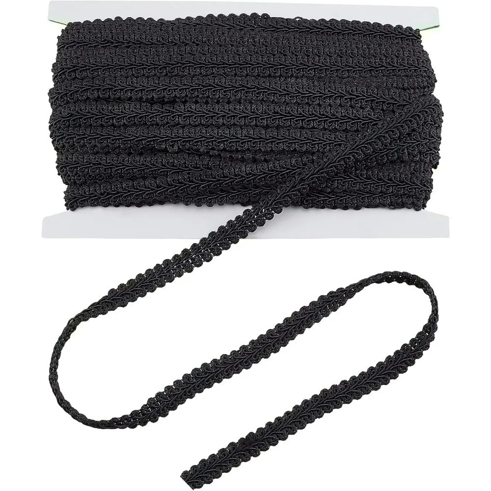Polyester Woven Braid Trim Fabric Gimp Trim Ribbon for Costume DIY Crafts Sewing Upholstery Home Decoration Accessories Black