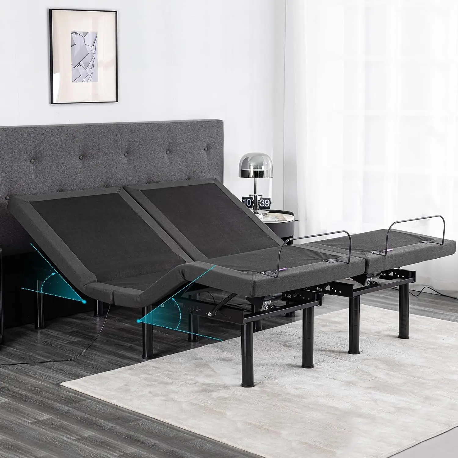 Split King Adjustable Bed 12 Inch Gel Memory Foam Mattress, Thickened Frame Adjustable Legs Anti-Snore Zero Gravity, Customized