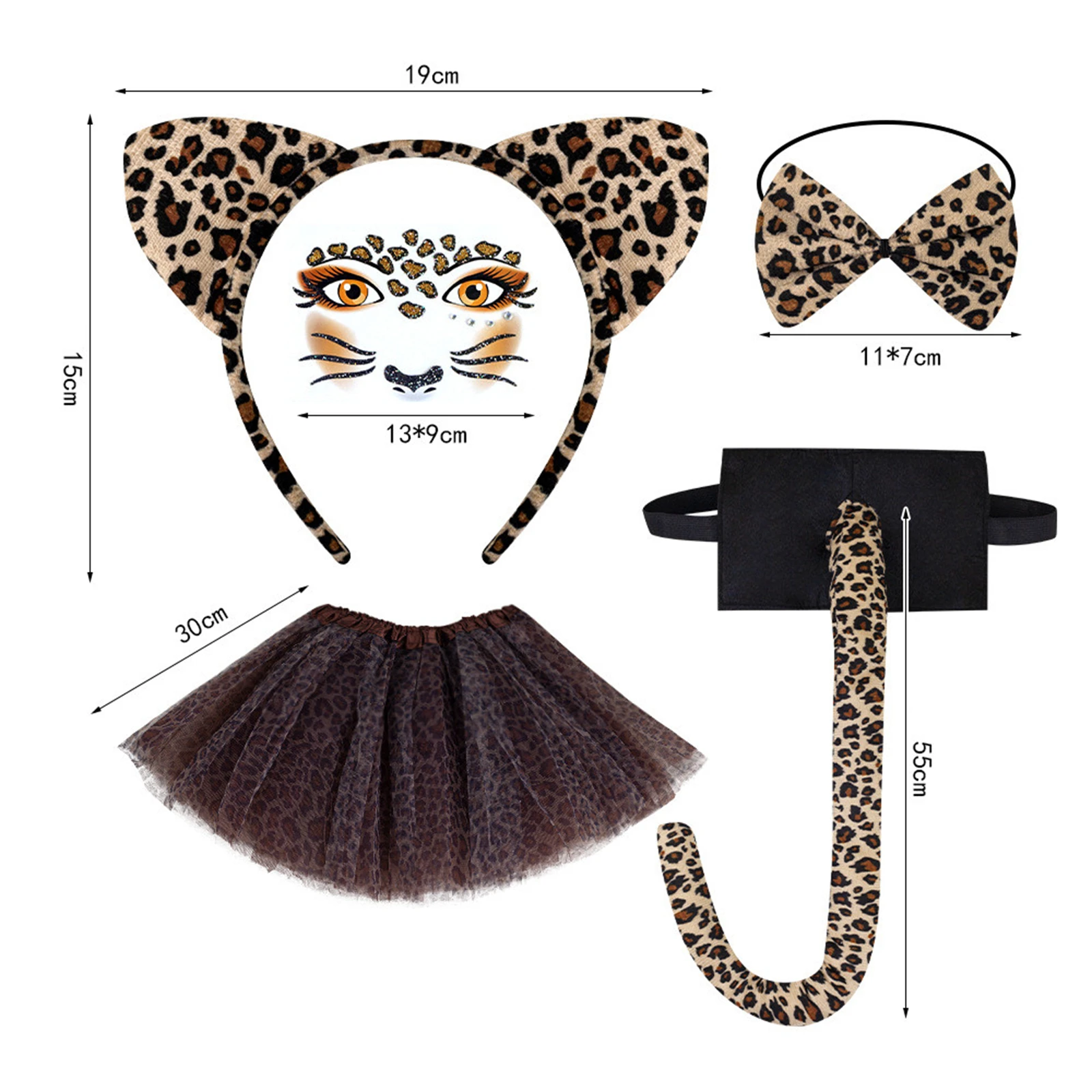 Halloween Kids Leopard Print Cat Ear Headband Tail Accessory Set Plush Animal Girl Stage Performance Cosplay Birthday Dress-Up 6