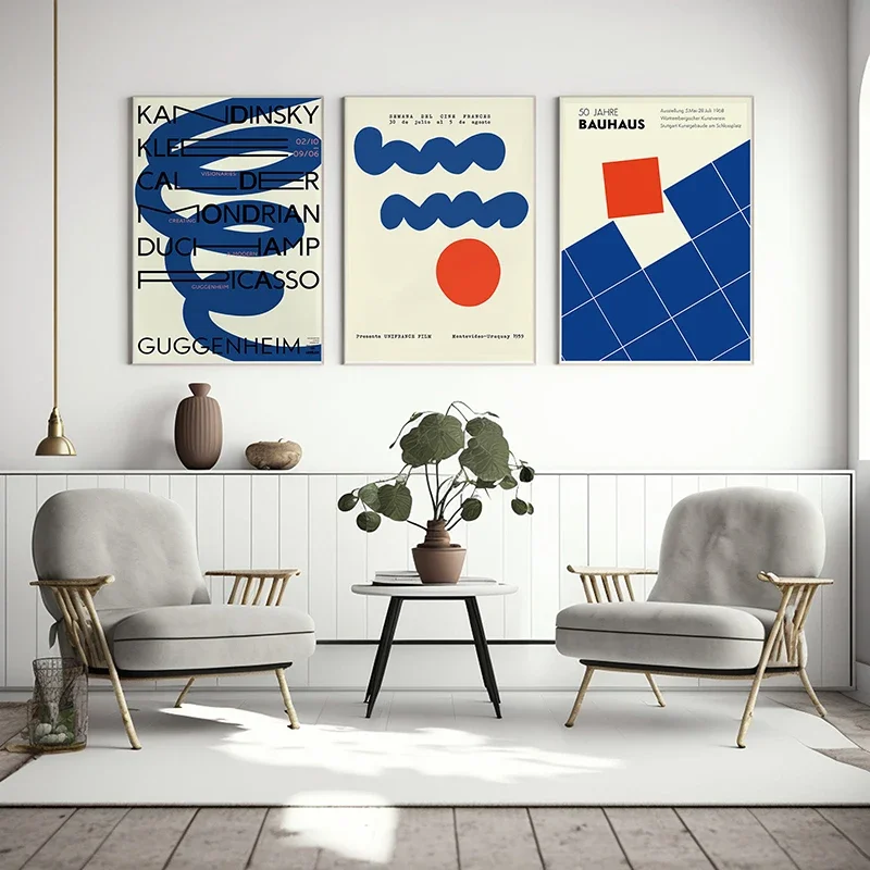 Blue Line Bauhaus Geometric Canvas Poster Mid-century Bauhaus Sports Wall Art Prints Are Used in Modern Living Rooms Home Decor